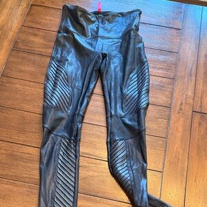 SPANX Shiny Black Ribbed Leggings